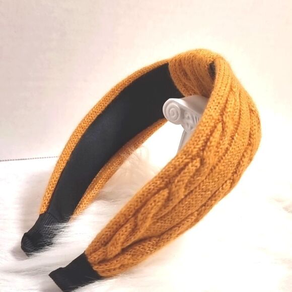 CABLE RIBBED SWEATER KNIT HEADBAND mustard yellow - Picture 3 of 6